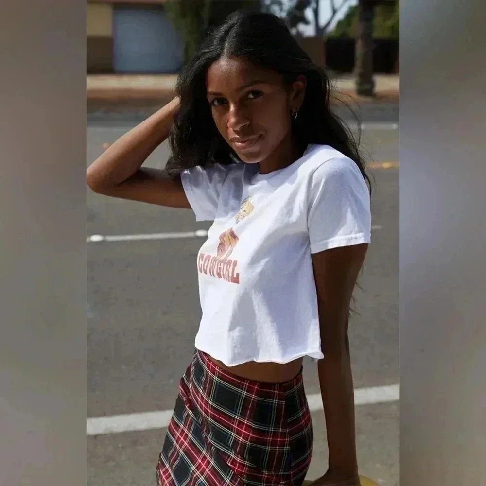JOHN GALT BRANDY MELVILLE White Cowgirl Crop Top Tee Shirt Cotton Women one size - Picture 13 of 13